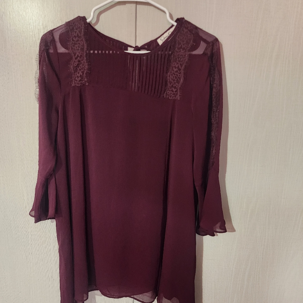 Jessica Simpson Red Ribbed Bell Sleeve Dress